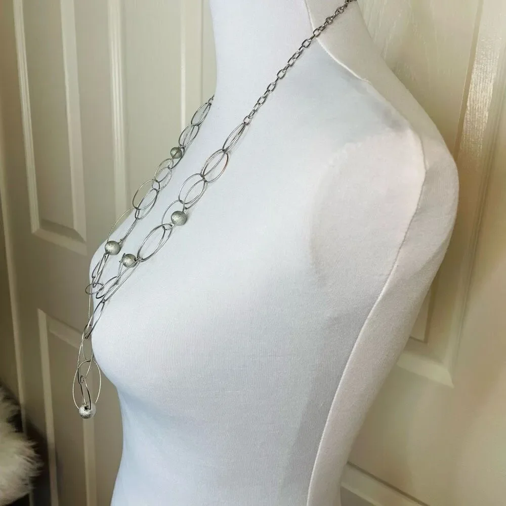 Double Strand Chain Fashion Necklace Silver Color